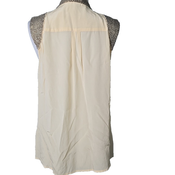 Aryn K. Cream SILK Beaded Hidden-Button-Front Top Size Large L Sleeveless - Picture 6 of 10